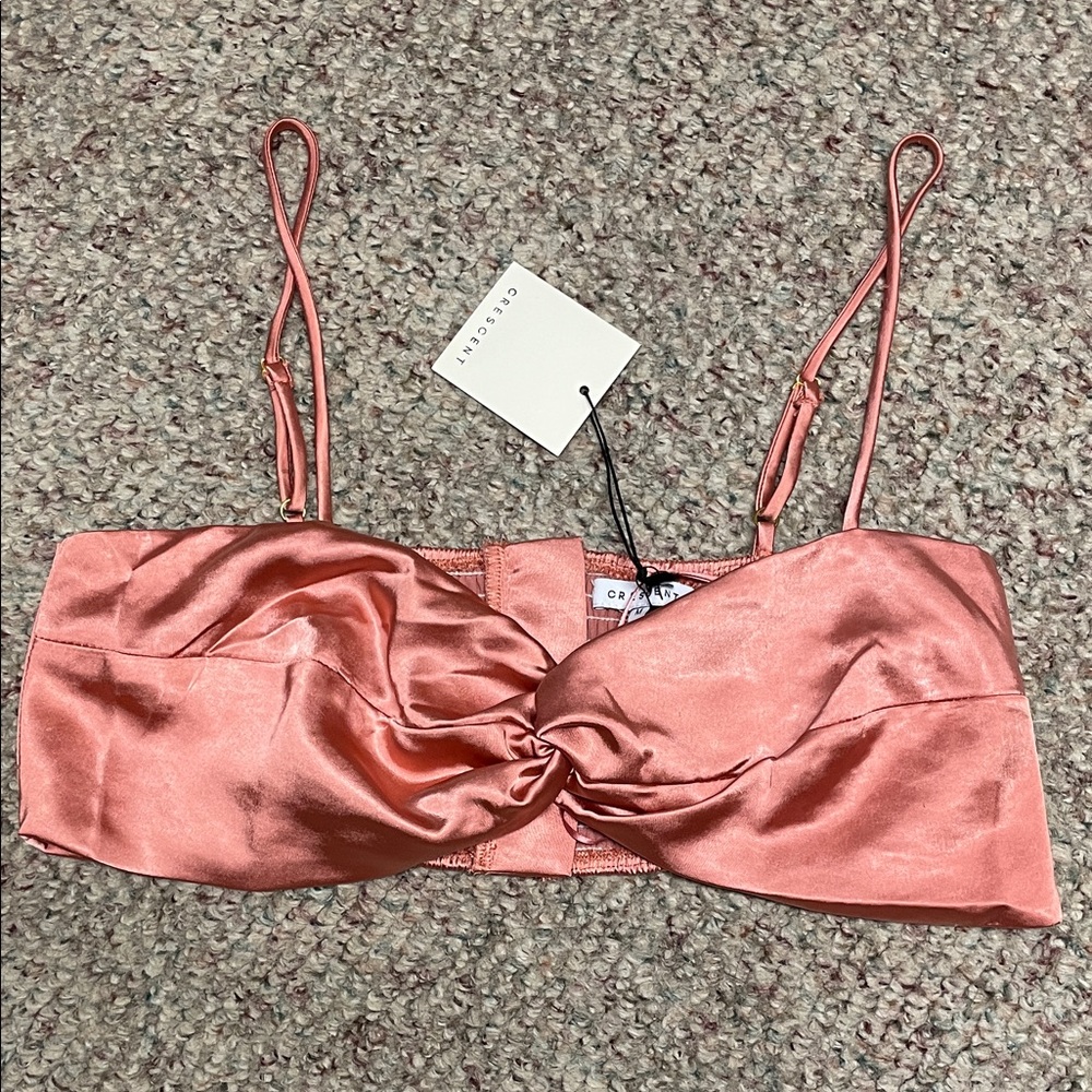 Crescent Satin Pink Twist Front Bralette with zip back - nwt